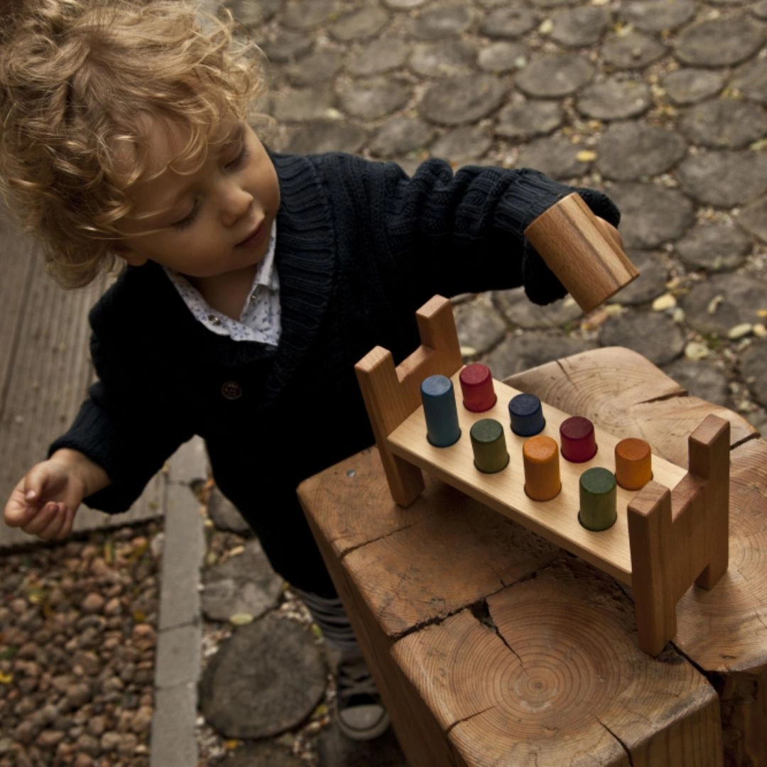 Rainbow Pound-A-Peg - Wooden Hammer Bench Designed for development Educational fun