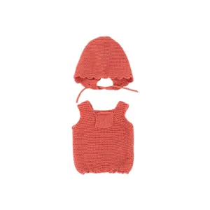 Kids discovery tools Red Knit Doll Romper And Bonnet Set  - 12"