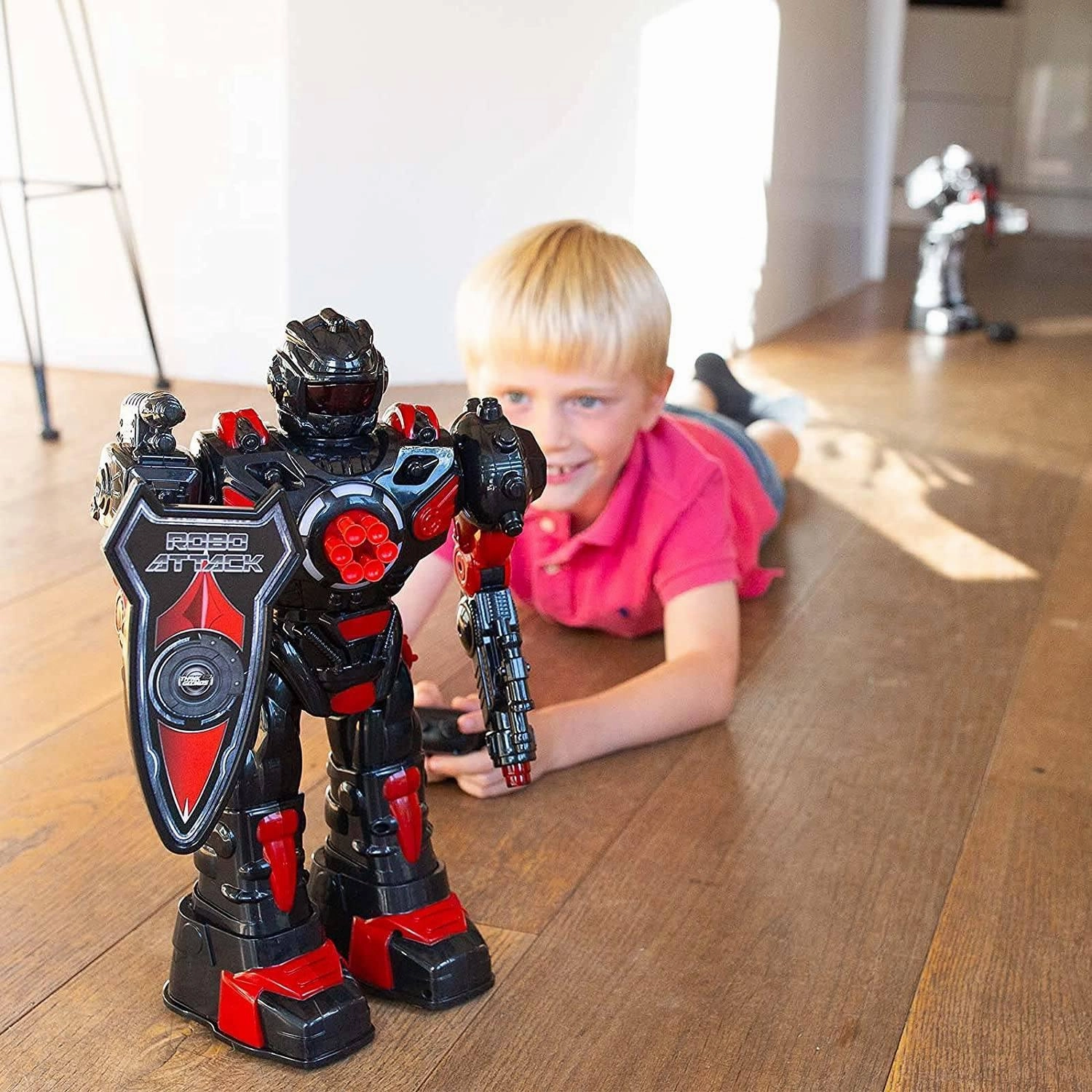 Roboattack Large Remote Control Interactive Robot - Black/Red Learn at home