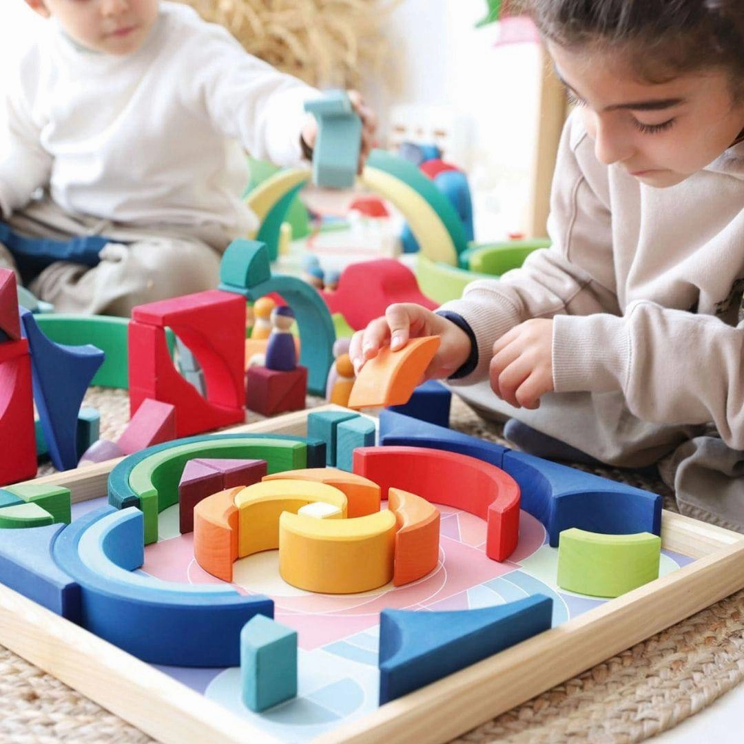 Young minds at work Learning through play Arcs In Squares Wooden Building Block Set
