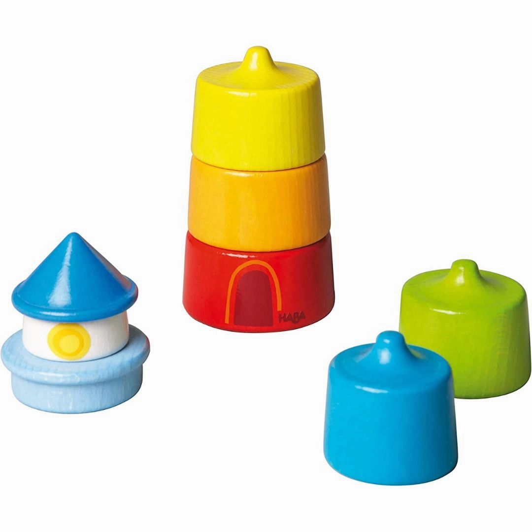 Wooden Rainbow Lighthouse Stacking Toy First explorers Kids discovery tools
