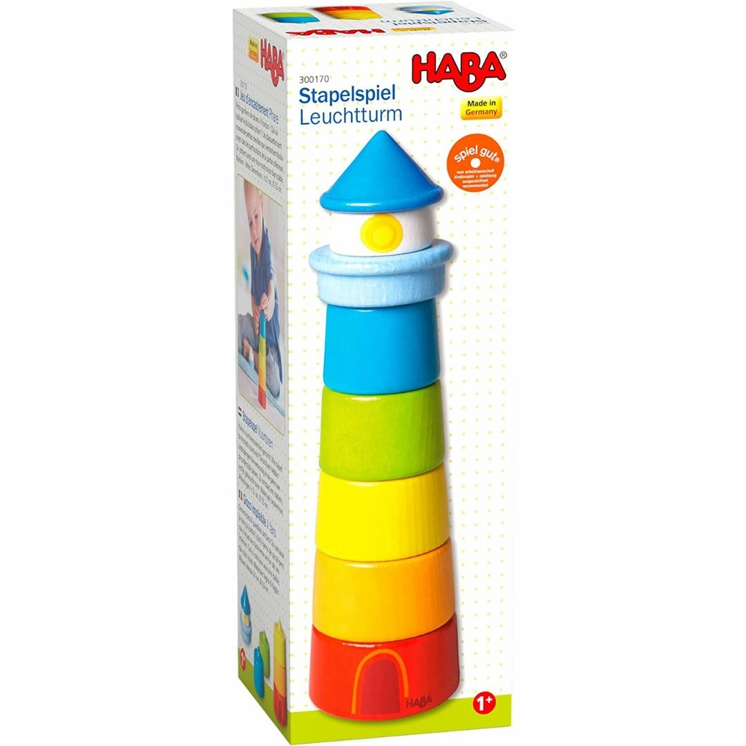 Wooden Rainbow Lighthouse Stacking Toy Early discovery