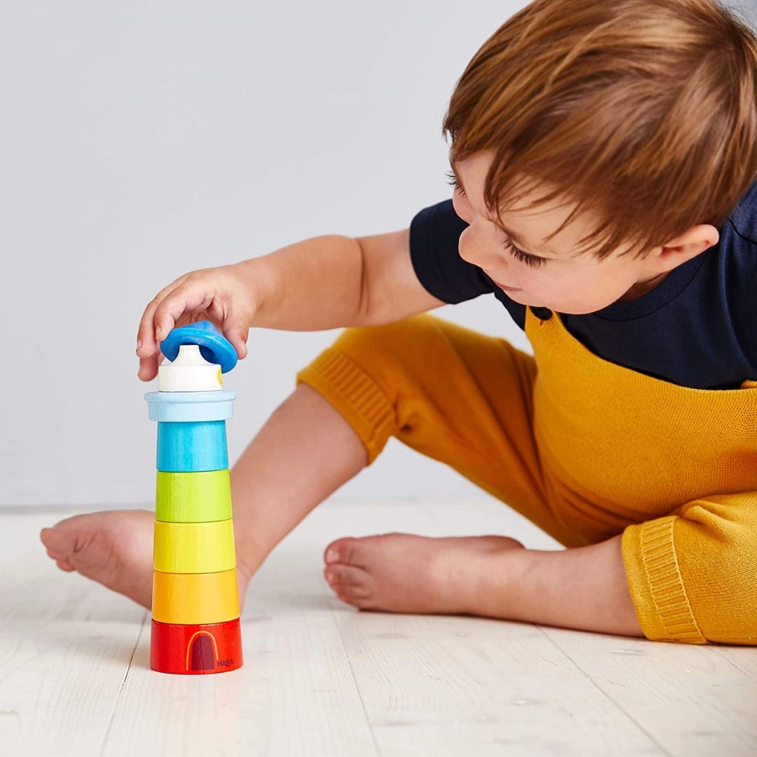 Wooden Rainbow Lighthouse Stacking Toy Little learners Kids essentials