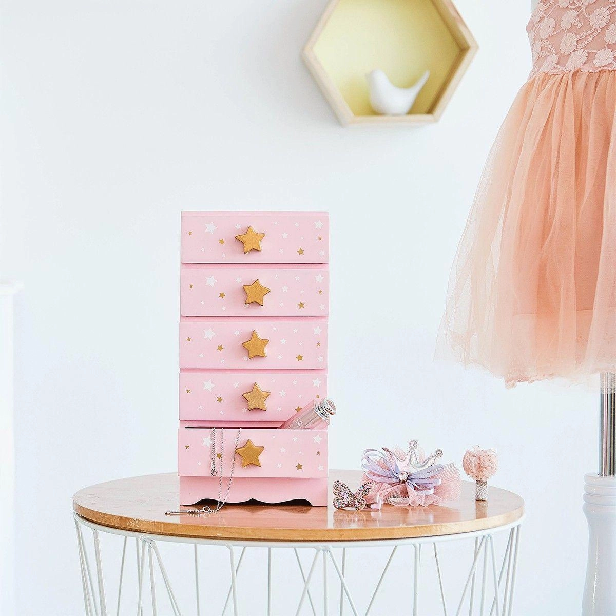 Designed for development Teamson Usa Td-12884A Fashion Star Prints Renee Jewelry Box - Pink / White / Gold