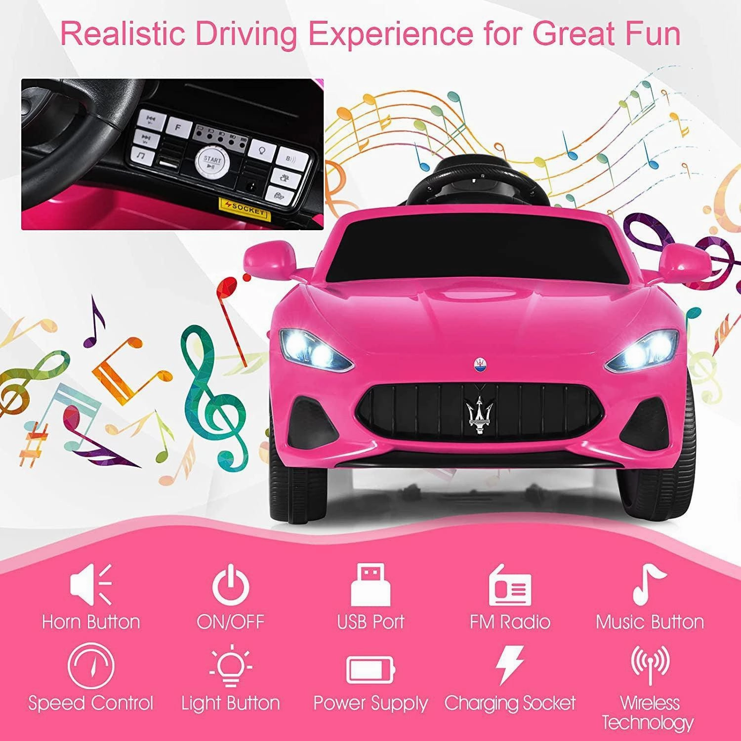 Maserati Grancabrio 12V Battery Ride-On Car With Remote Control - Pink Smart & fun