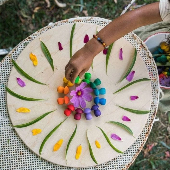 Wooden Mandala Set - Rainbow Mushrooms Young explorers