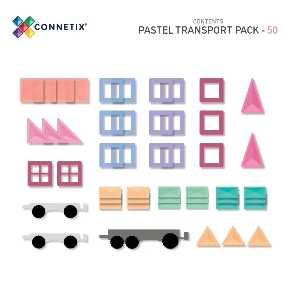 Connetix Pastel Transport Pack (50 Pc) Busy kids Tools for tiny thinkers
