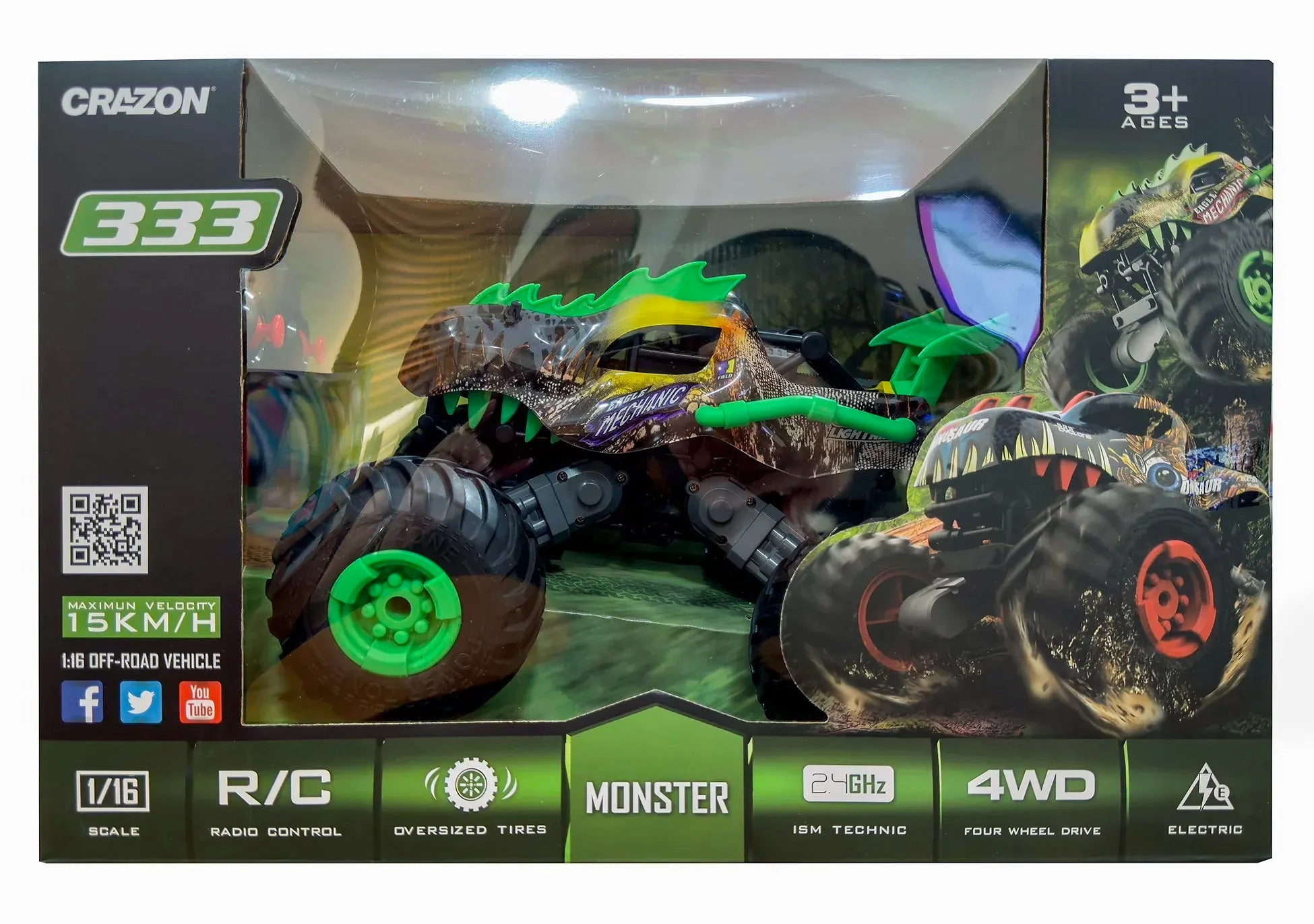 Imaginative play Big Wheel Tyrannosaurus Dinosaur Rc Monster Truck - Green