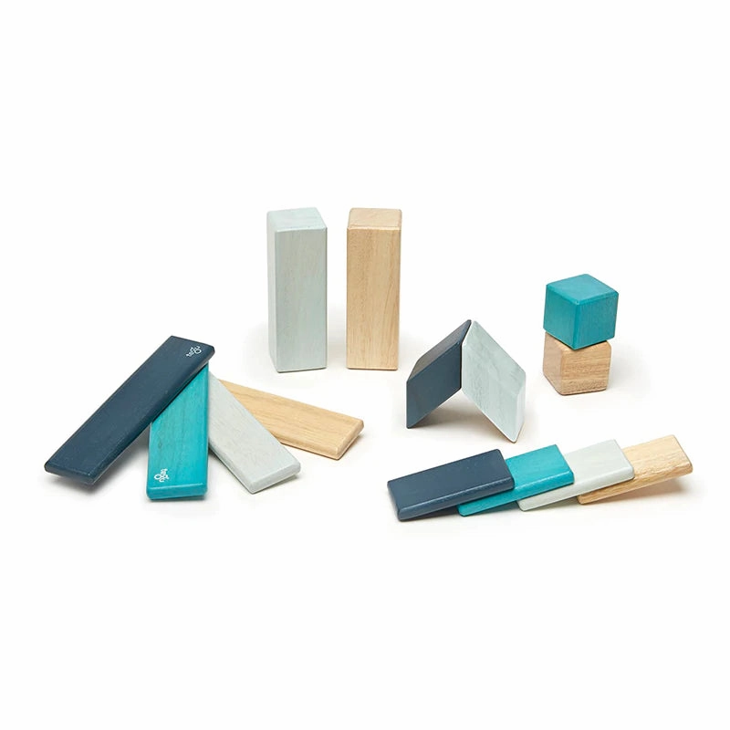 Happy hands Magnetic Wooden Blocks - 14 Piece Set - Blues