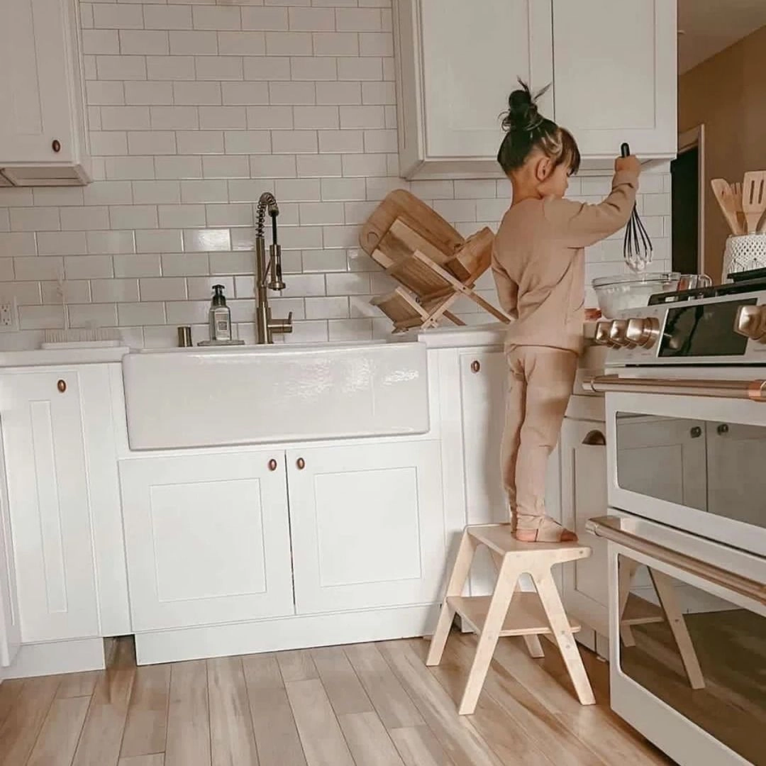 Two-Step Wooden Step Stool - Natural Mini makers