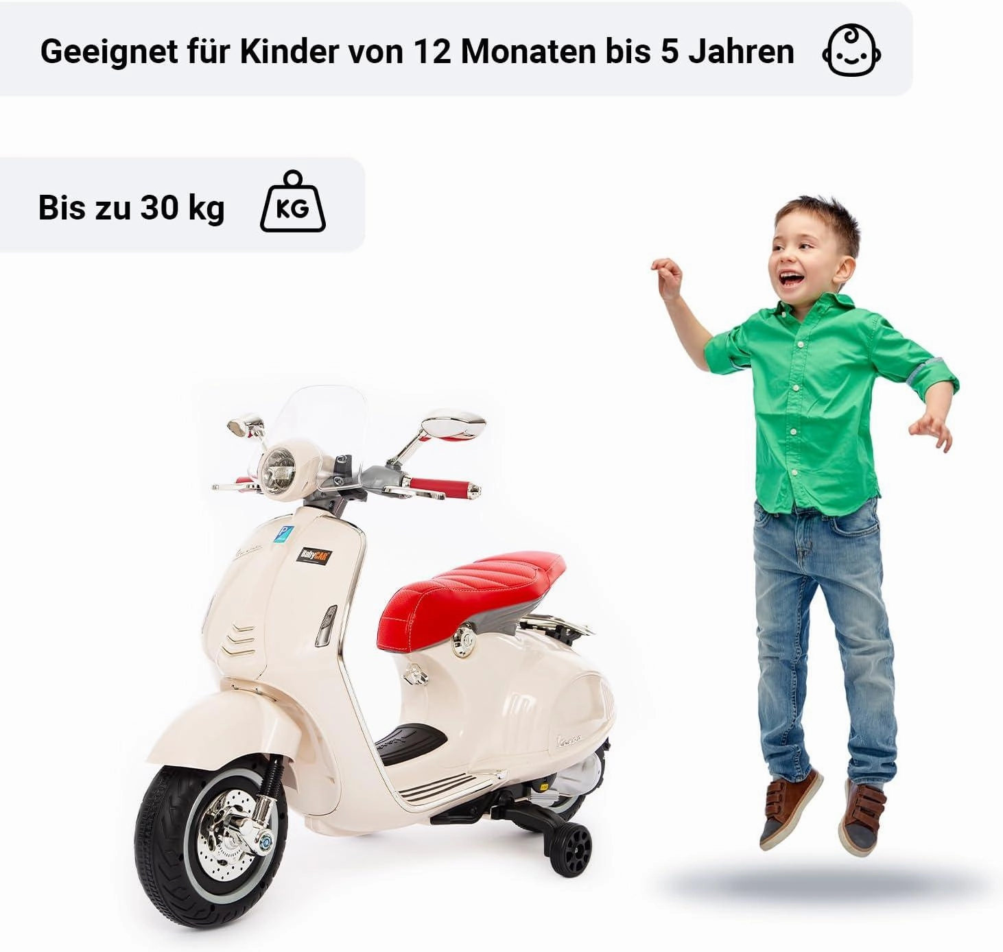 Creative time for curious minds Preschool minds Vespa 946 Kids Electric 12V Battery Powered Motorbike Ride-On