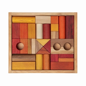 Moments of imagination Young learners Warm Colored Wooden Block Set With Storage Tray - 30 Pieces