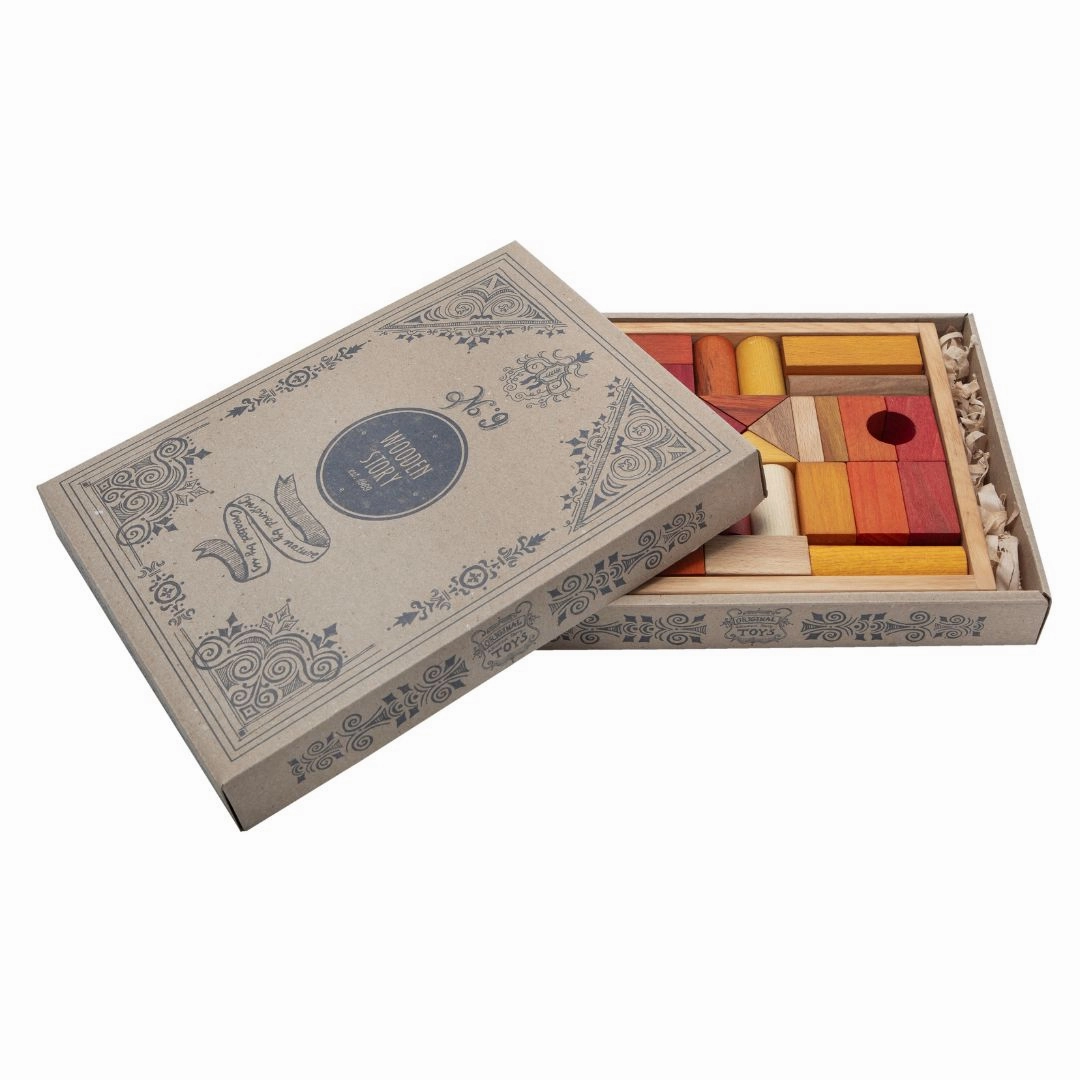 Fun-based learning Thoughtful learning Warm Colored Wooden Block Set With Storage Tray - 30 Pieces