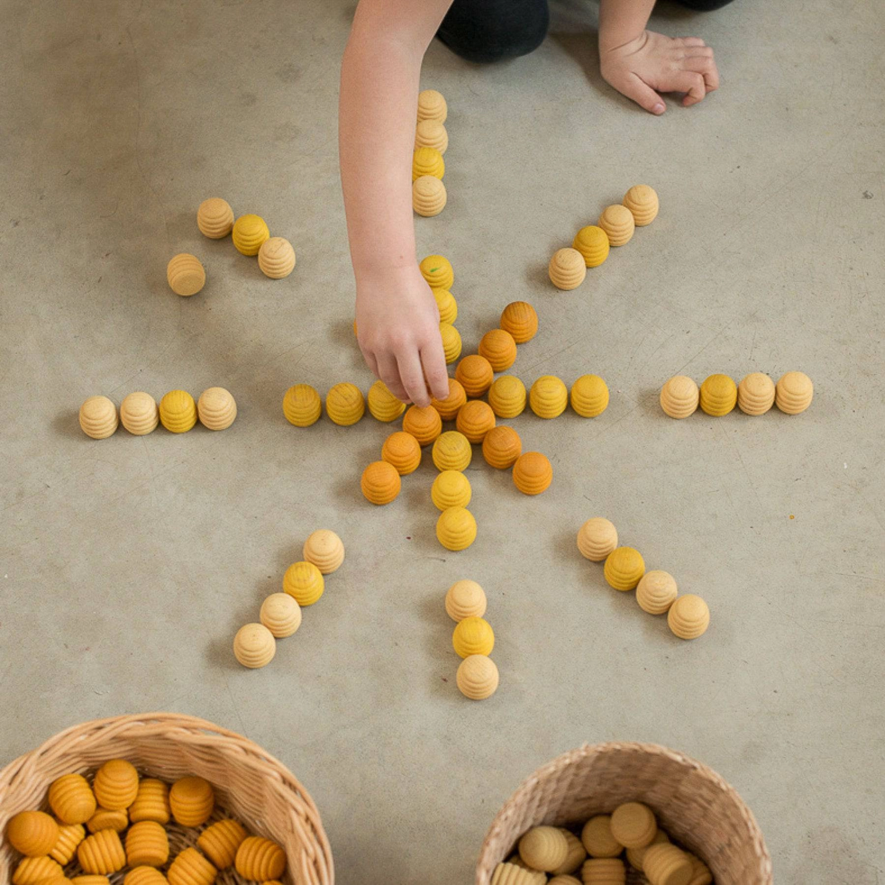 Wooden Mandala Set, Yellow Beehives Nurturing minds