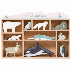 Wooden Polar Animal Figures And Display Case Young learners Happy hands