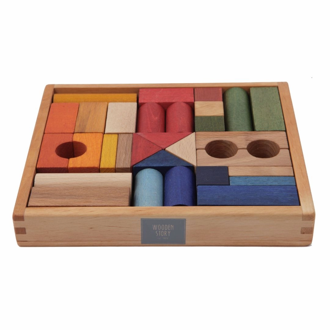 Active learners Exploration gear Wooden Rainbow Blocks With Storage Tray - 30 Pieces
