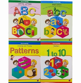 Learning through play Writing Boxset: Enjoy Writing Pack Of 4 Books (Write And Practice Capital Letters Small Letters Patterns And Numbers 1 To 10) Rupa Publications And Moonstone