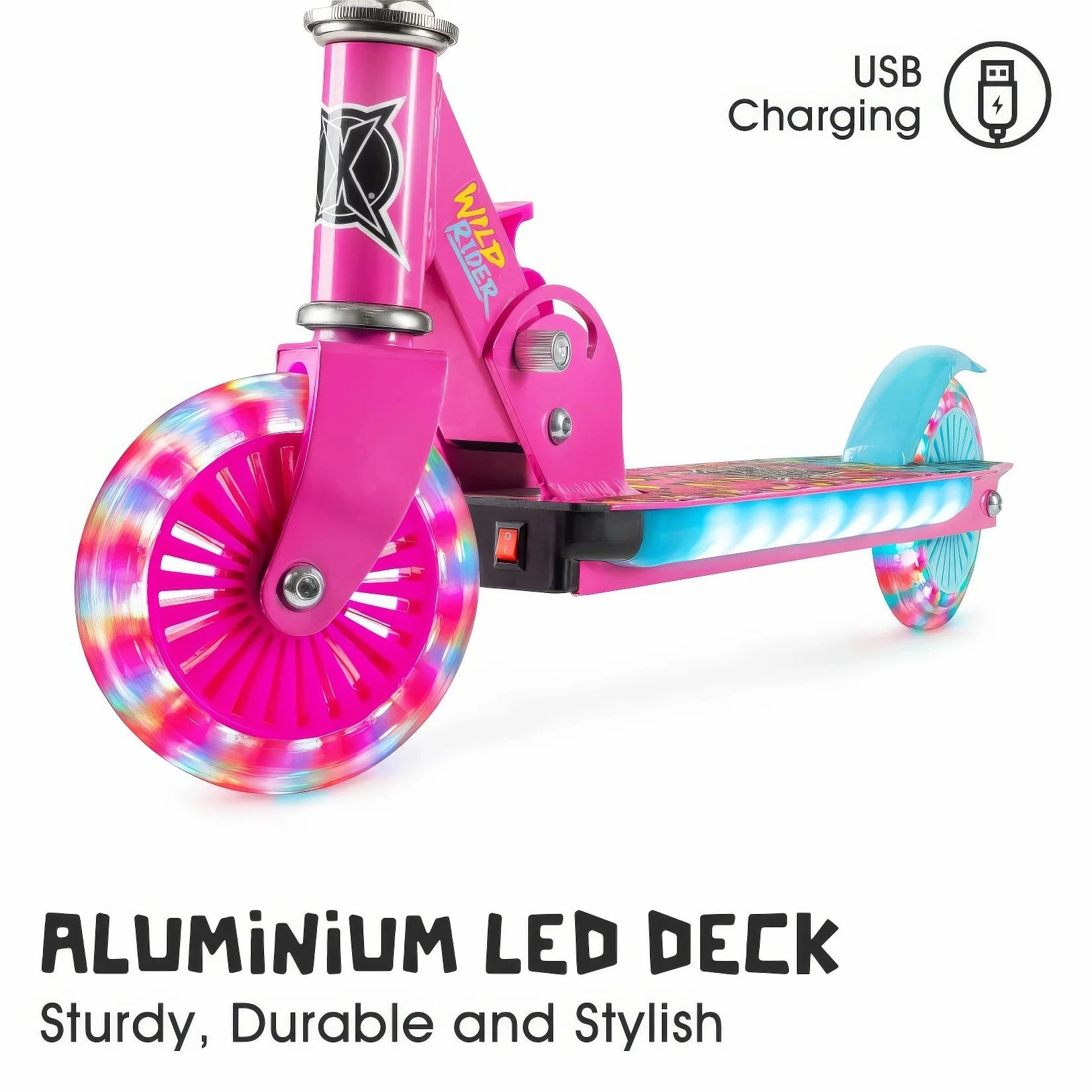 Happy hands Fun that fuels growth Xootz Wild Rider - Pink Leopard Light Up Led Scooter
