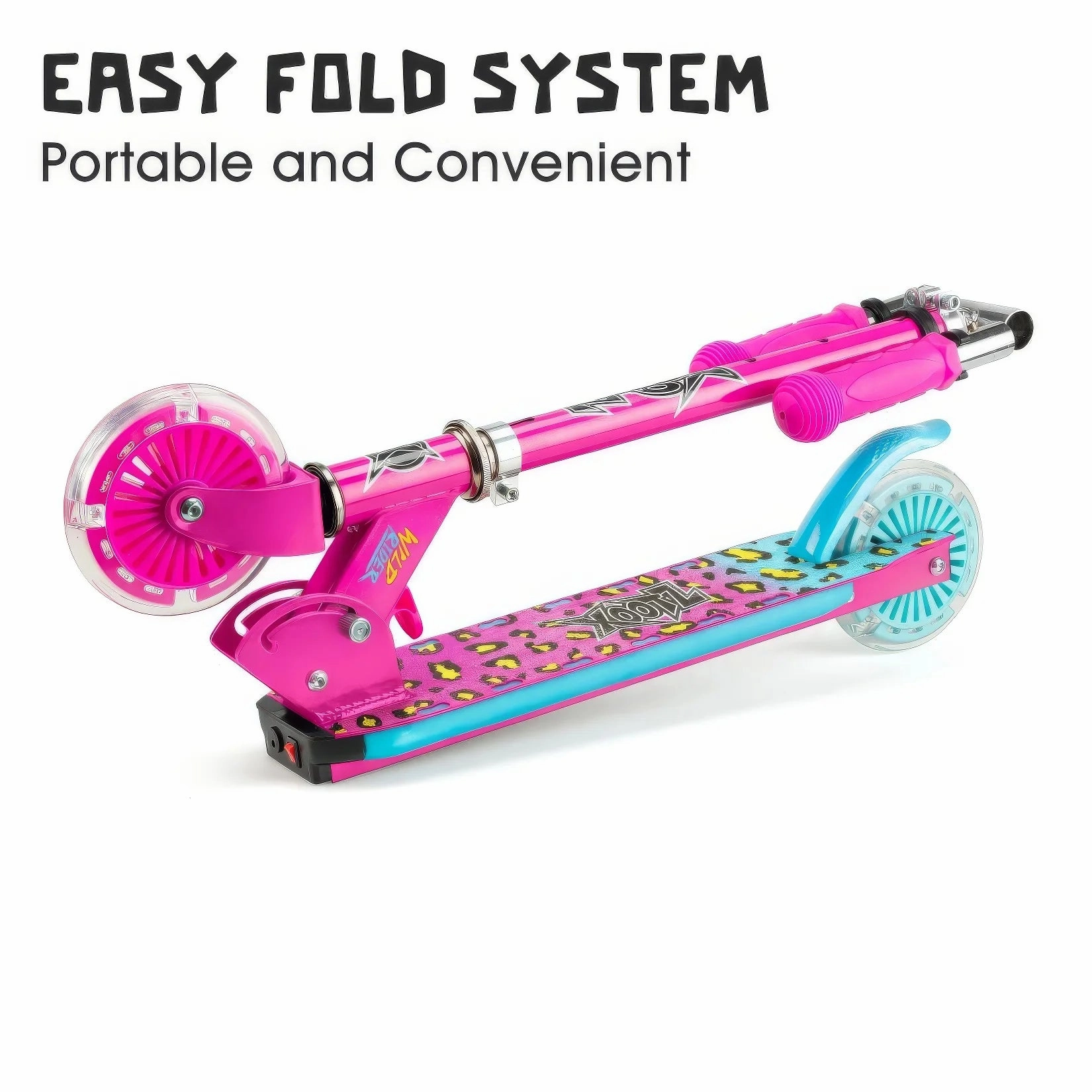 Xootz Wild Rider - Pink Leopard Light Up Led Scooter Designed for development Play-based education