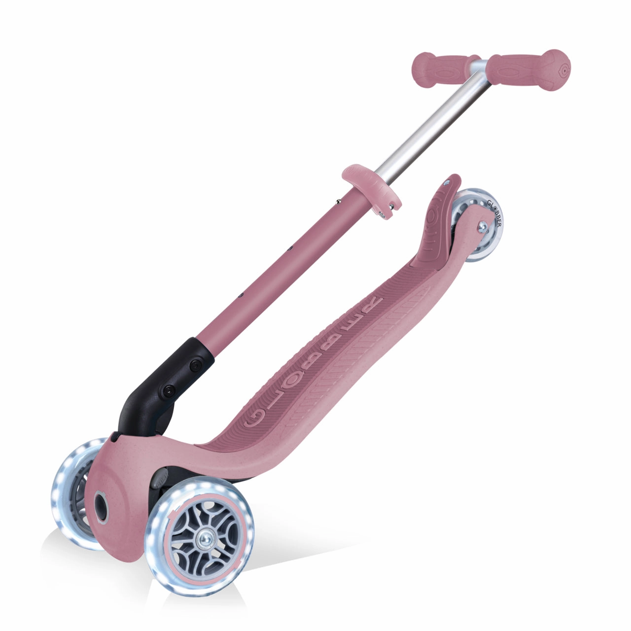 Little adventures Globber Junior Foldable Lights Ecologic Scooter - Berry (New Handlebar Grips) (2Y )