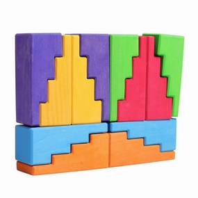 Grimm'S Wooden Stepped Roofs Building Blocks Set - Rainbow Home learning tools