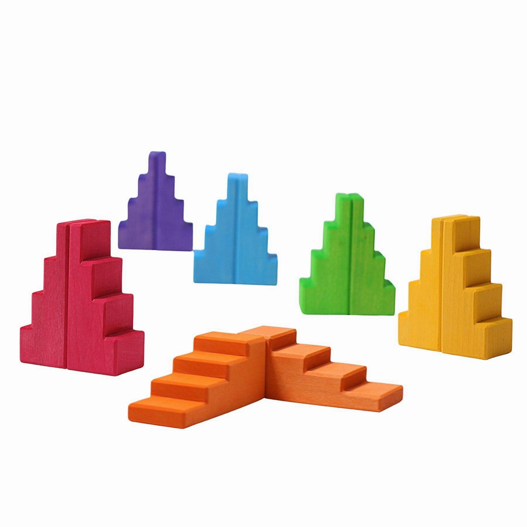 Learning tools Kids essentials Grimm'S Wooden Stepped Roofs Building Blocks Set - Rainbow