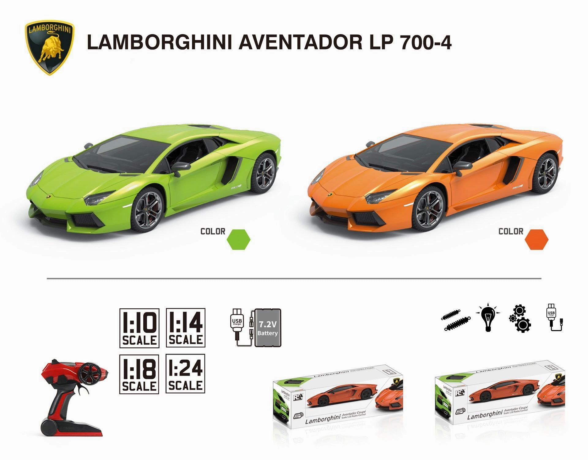 Lamborghini Aventador Lp 700-4 Remote Control Car With Lights 1:18 Scale Early learning