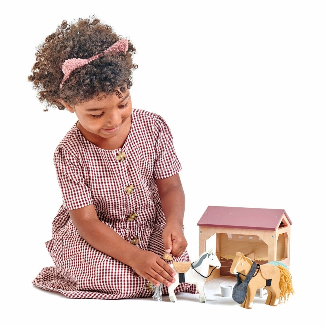 Wooden Horse Stable Play Set Growth tools Thoughtful learning
